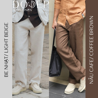 DODEP Quần dài nam linen 100% Straight Fit ống suông Không thun