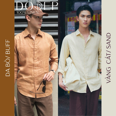 DODEP Áo sơ mi nam linen 100% tay dài