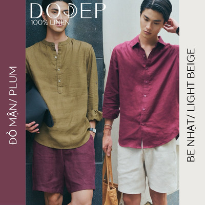 DODEP Quần shorts nam linen 100% lưng thun