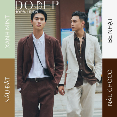 DODEP Áo vest nam linen 100% tay dài