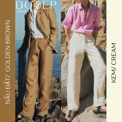 DODEP Quần dài nam linen 100% Straight Fit ống suông Không thun