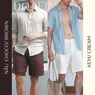 DODEP Quần shorts nam linen 100% Không thun