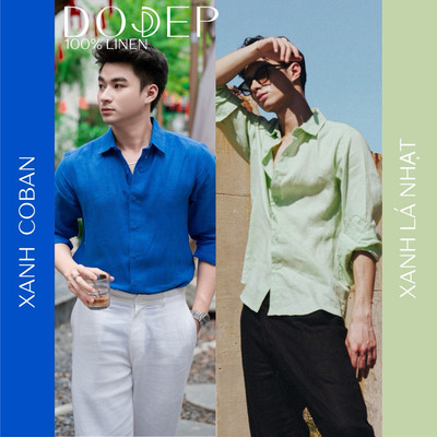 DODEP Áo sơ mi nam linen 100% tay dài