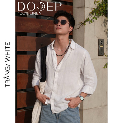 DODEP Áo sơ mi nam linen 100% tay dài