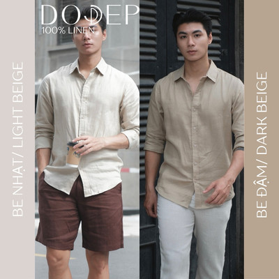 DODEP Áo sơ mi nam linen 100% tay dài
