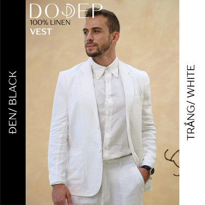 DODEP Áo vest nam linen 100% tay dài