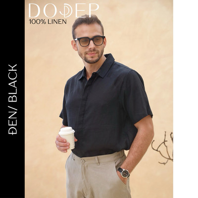 DODEP Áo sơ mi nam linen 100% tay ngắn