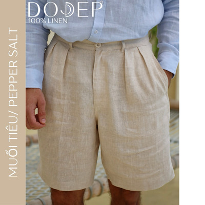 DODEP Quần shorts nam linen 100% Relaxed fit không thun