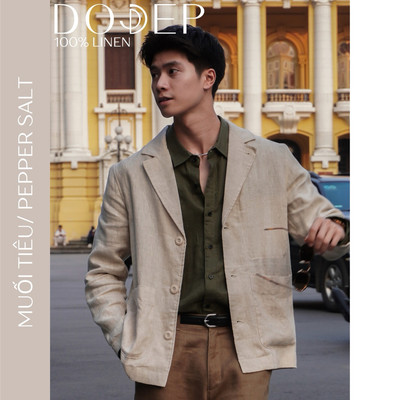 DODEP Áo Blazer nam linen 100% tay dài