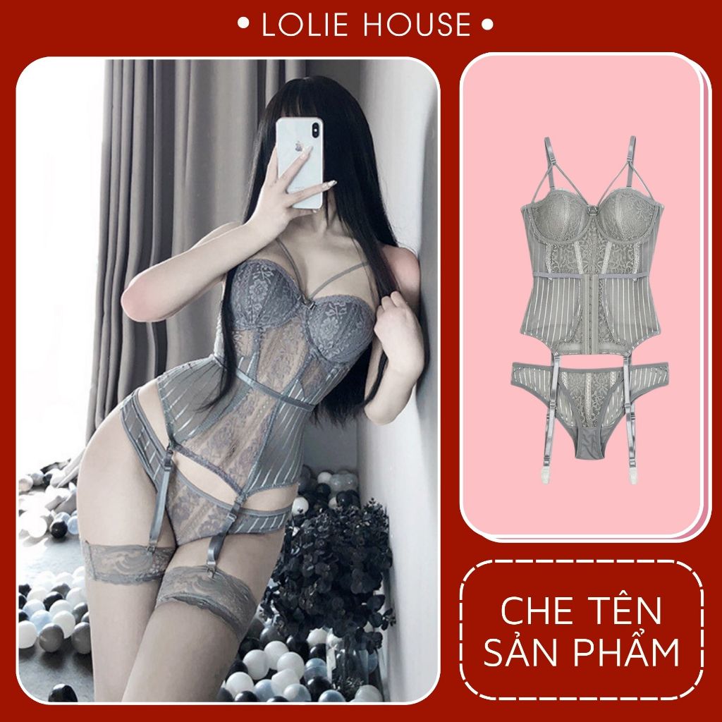 Bộ đồ lót ren sexy kiểu corset kèm quần lót cho nữ LOLIE HOUSE - X2