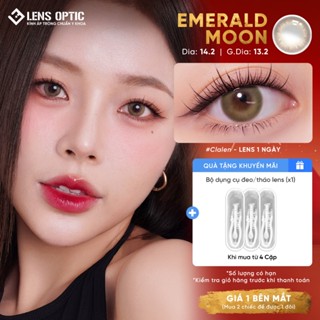 Kính Áp Tròng Lens Optic Màu Xanh Lục Emerald Moon Clalen Iris 1 Ngày Chống Tia UV DIA 14.2mm Có Độ/ Không Độ Cận