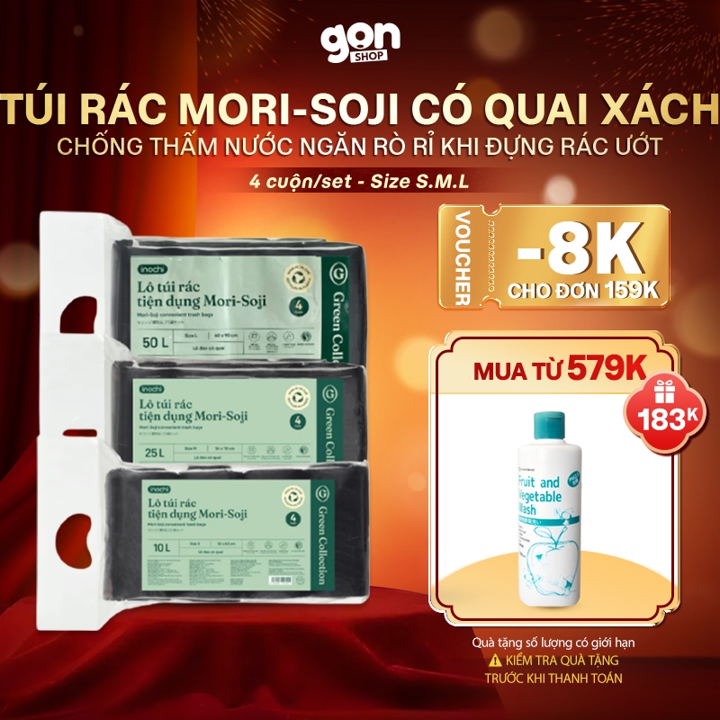 Túi Rác Tự Hủy Sinh Học Inochi Mori Soji 4 Cuộn Có Quai Tiện Dụng Dày Dặn - GỌN Shop