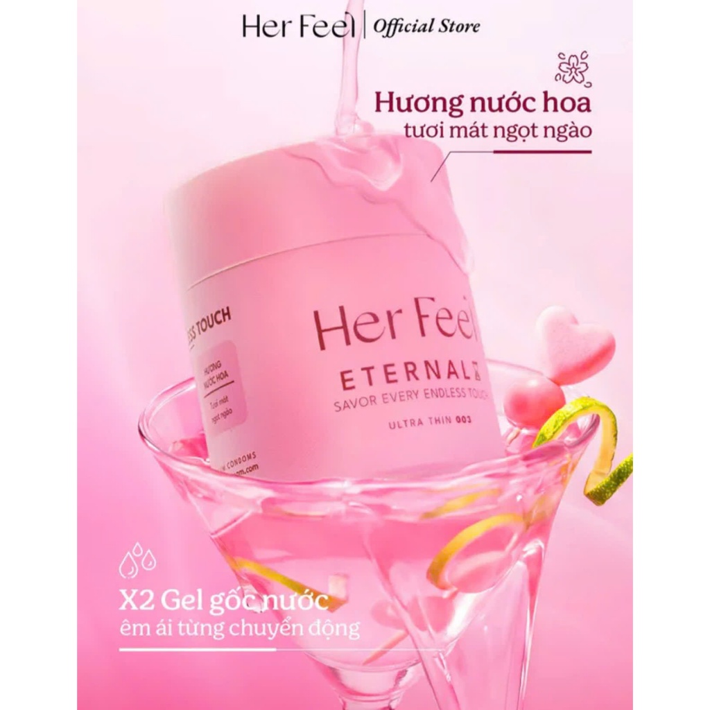 Bao cao su Kéo dài thời gian Her Feel Eternal Hương nước hoa Siêu mỏng Cao Cấp Hộp 3/10 Lalendi stor