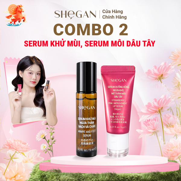 Combo Serum Dưỡng Hồng, Ngừa Khô, Mờ Thâm Môi Dâu Tây 6g & Serum Khử Mùi Ngừa Thâm Nách Và Chân SHeGAN 9ml