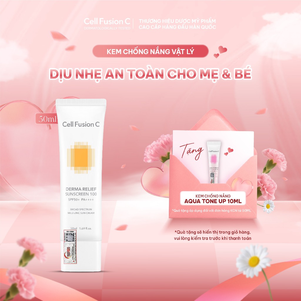 Kem Chống Nắng Thuần Vật Lý An Toàn Cho Mẹ Bầu & Em Bé Cell Fusion C Derma Relief Sunscreen 100 SPF 