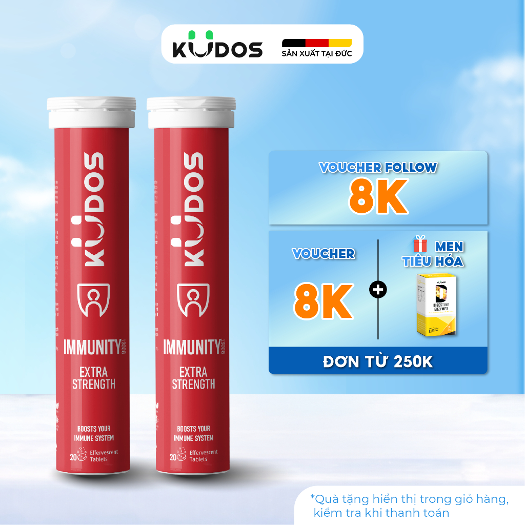 Combo 2 Tuýp Thực phẩm bảo vệ sức khỏe KUDOS IMMUNITY BOOST EXTRA  STRENGTH (20 viên/ tuýp)