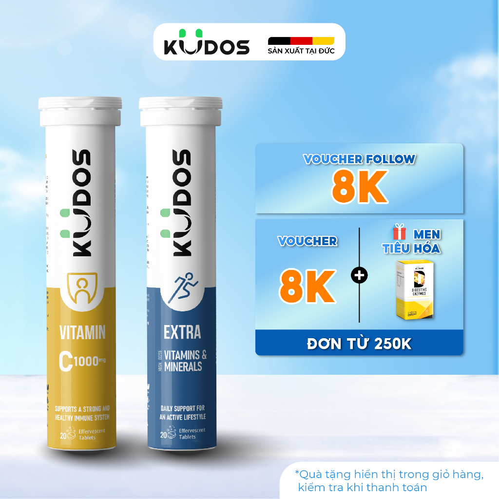Combo Thực phẩm bảo vệ sức khỏe KUDOS VITAMIN C 1000MG + KUDOS EXTRA HIGH DOSE VITAMINS & MINERALS (