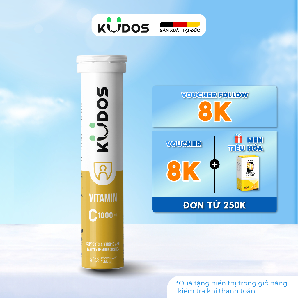 Thực phẩm bảo vệ sức khỏe KUDOS VITAMIN C 1000 MG hương chanh (20 viên/tuýp)