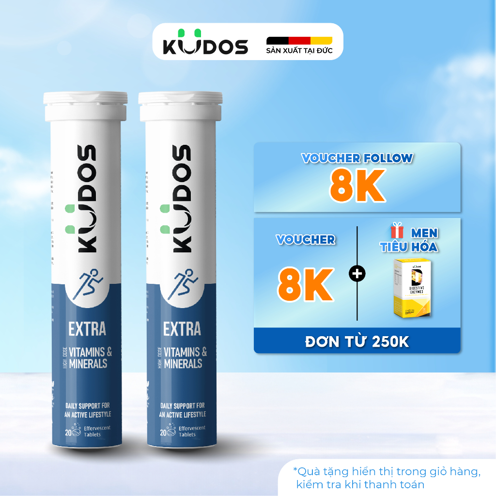 Combo 2 Tuýp Thực phẩm bảo vệ sức khỏe KUDOS EXTRA HIGH DOSE VITAMINS &  MINERALS (20 viên/ tuýp)