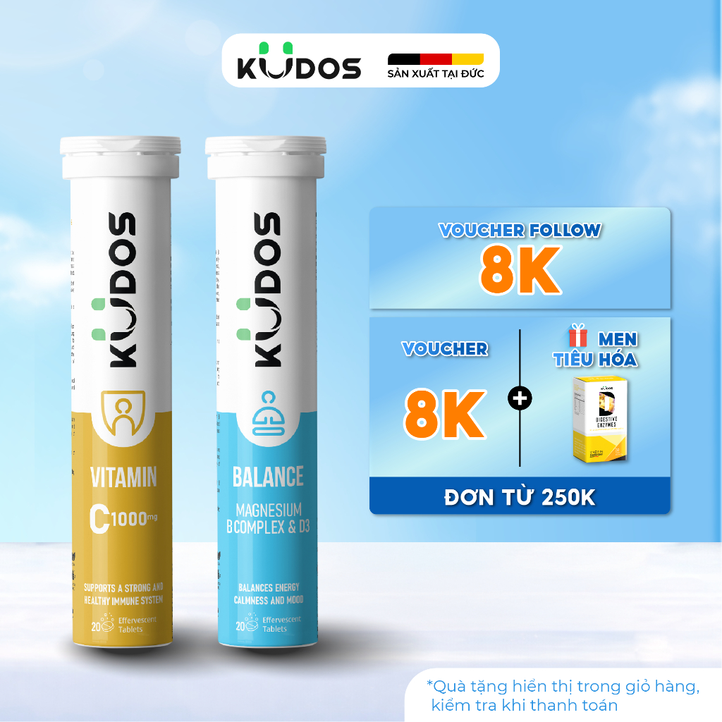 Combo Thực phẩm bảo vệ sức khỏe KUDOS BALANCE MAGNESIUM WITH B VITAMIN COMPLEX & D3 + KUDOS VITAMIN 