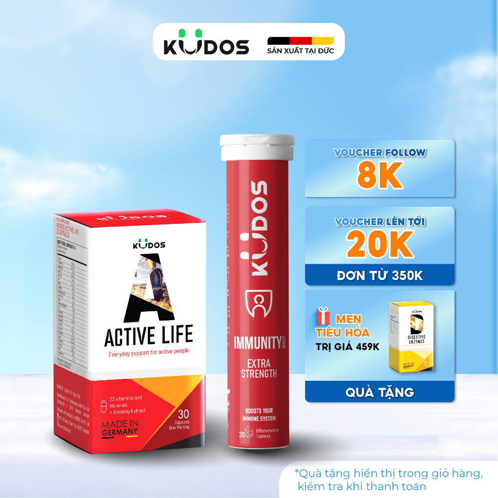 Combo Thực Phẩm Bảo Vệ Sức Khỏe KUDOS ACTIVE LIFE 30 viên/hộp + KUDOS IMMUNITY BOOST EXTRA STRENGTH 