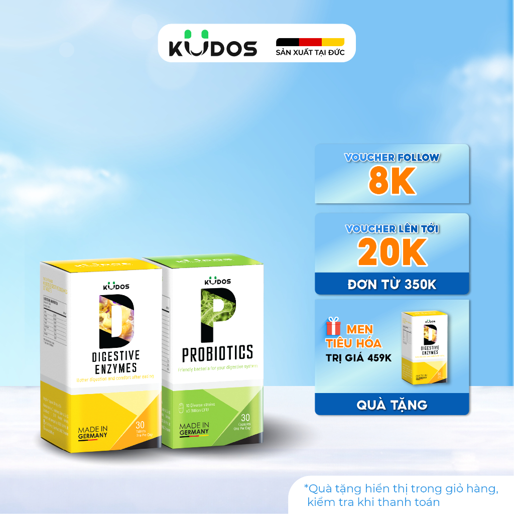 Combo Thực Phẩm Bảo Vệ Sức Khỏe  KUDOS PROBITICS + KUDOS DIGESTIVE ENZYMES (30 viên/hộp)