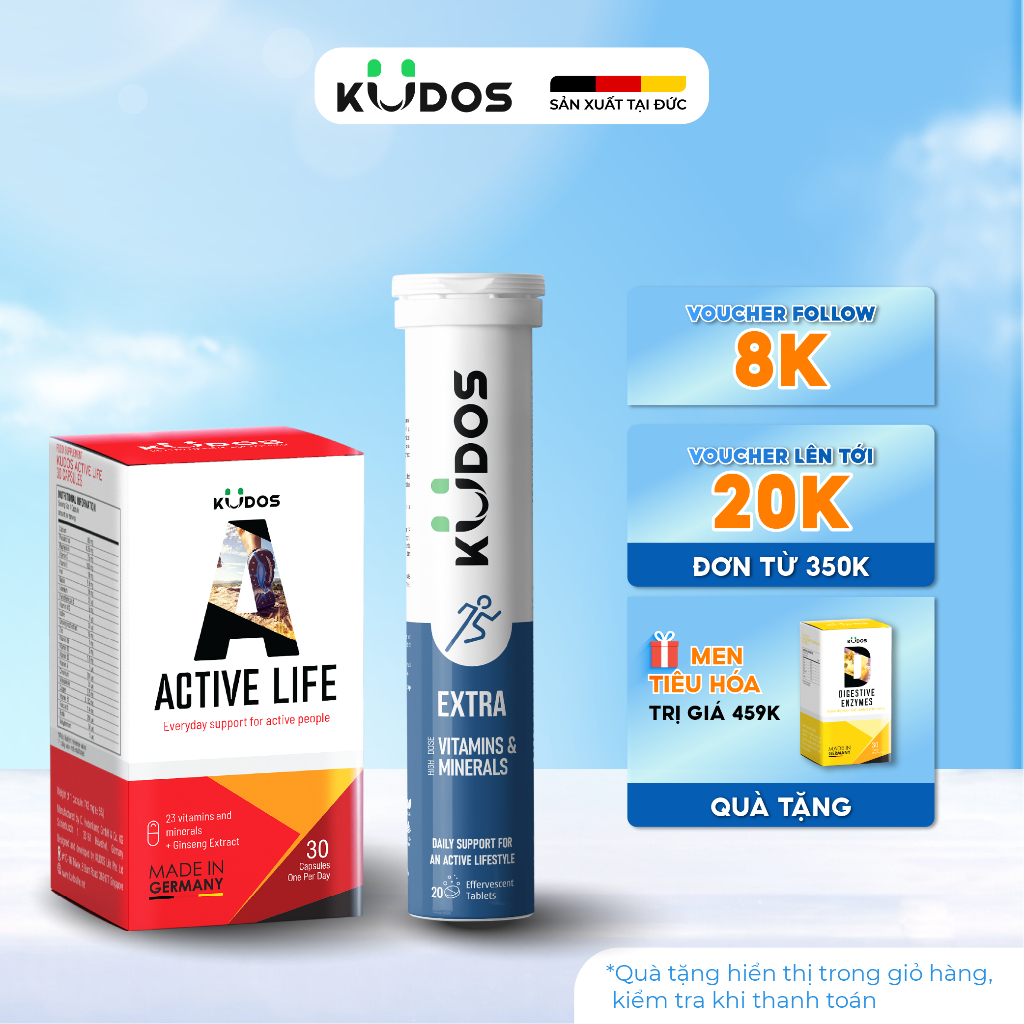 Combo Thực Phẩm Bảo Vệ Sức Khỏe KUDOS ACTIVE LIFE 30 viên/hộp + KUDOS EXTRA HIGH DOSE VITAMINS & MIN