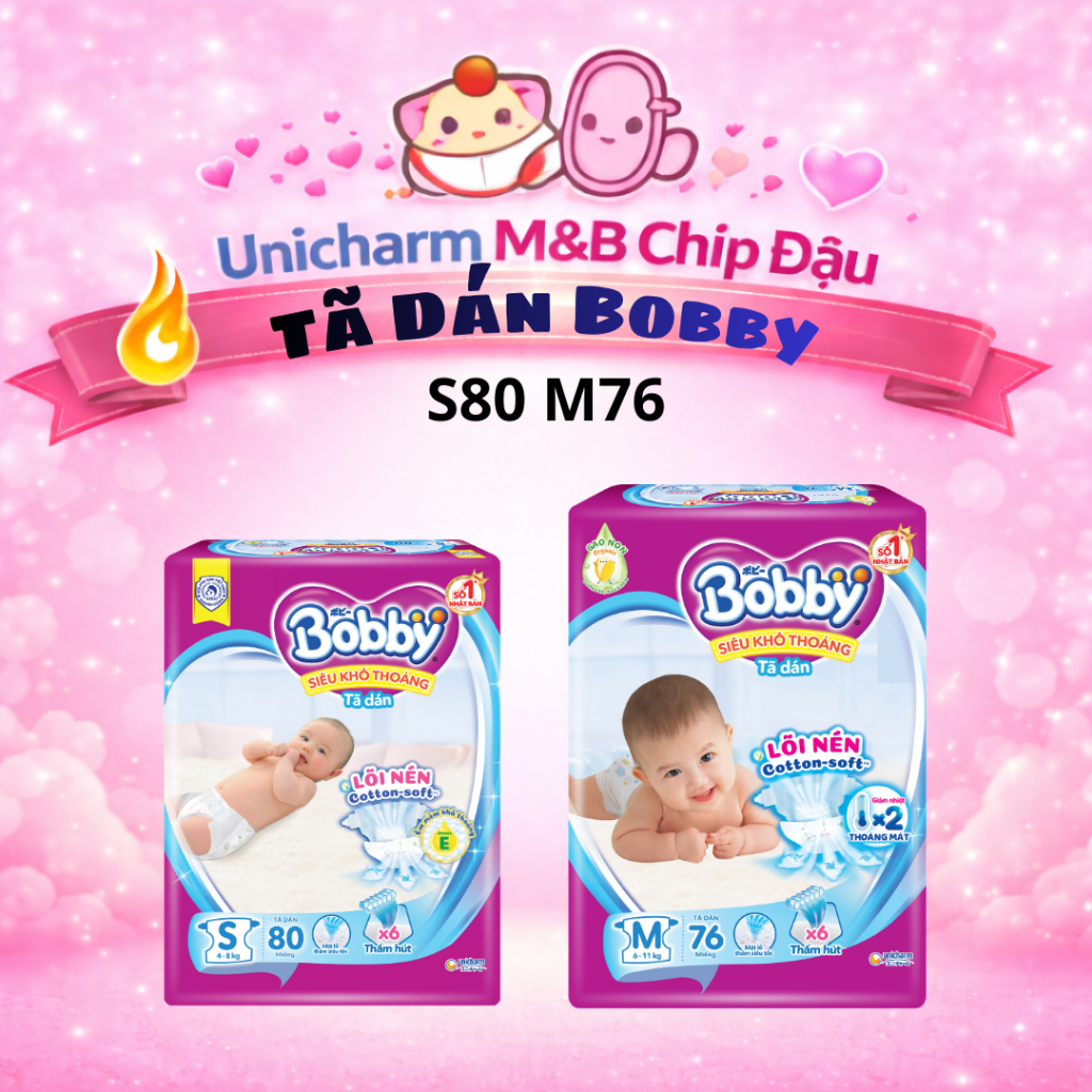 Tã dán Bobby siêu khô thoáng S80/M76