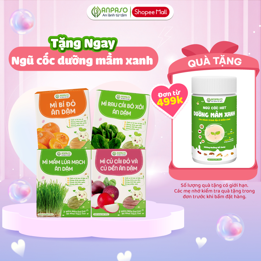 Mì Ăn Dặm cho bé Anpaso -  Đồ Ăn Dặm Cho Bé Vị Rau Củ - Mỳ Cải Bó Xôi Hữu Cơ Organic gói 120g