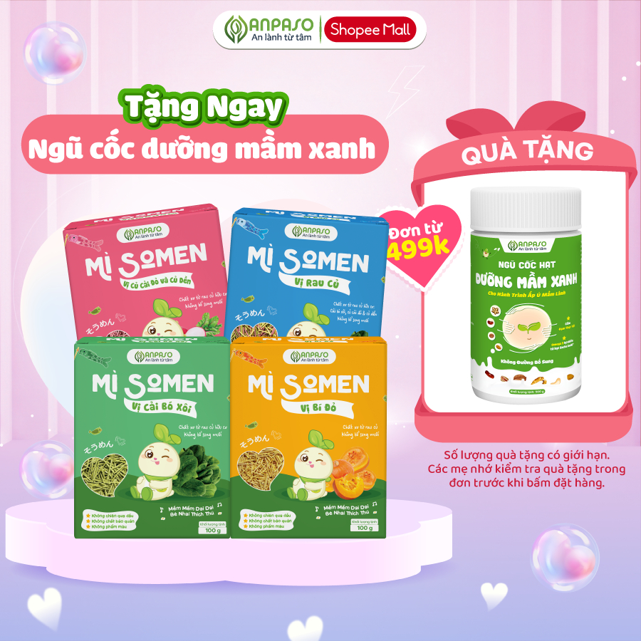 Mì Somen Cho Bé Ăn Dặm Anpaso Vị Rau Củ, Cải Bó Xôi, Củ Cải Đỏ Và Củ Dền, Bí Đỏ 100g
