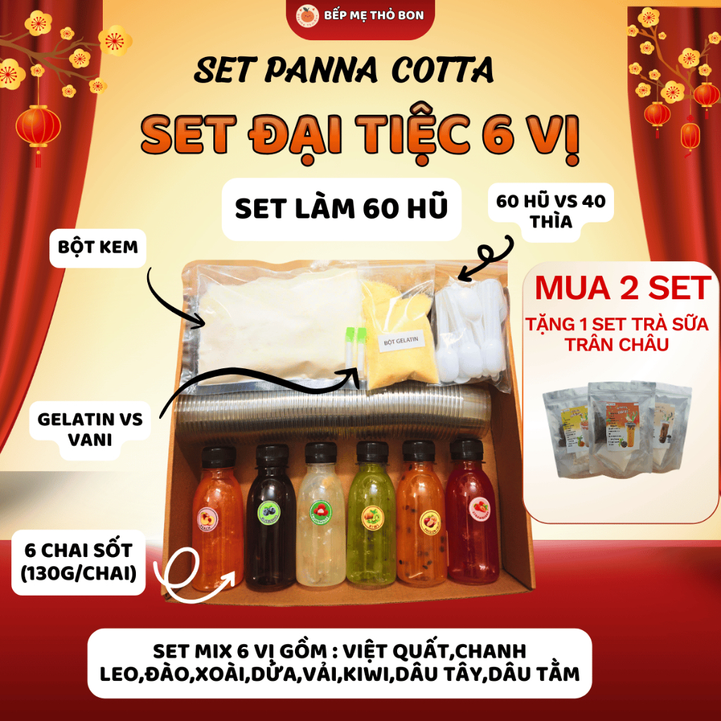 [QUÀ TẶNG] Set PANNA COTTA ĐẠI TIỆC 6 VỊ TRÁI NGỌT LÀM 60-65 HŨ - Món Tráng miệng Từ Nước Ý