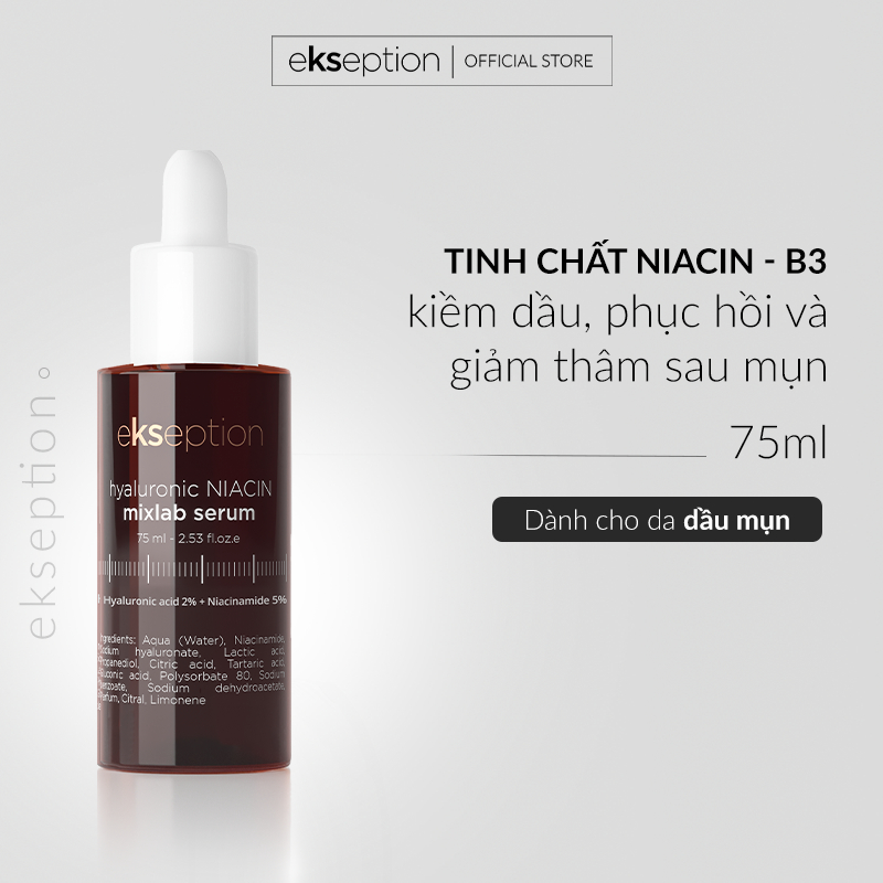 Serum HA + 5% B3 Ekseption hỗ trợ sáng da, mờ thâm mụn Hyaluronic Niacin 75ml
