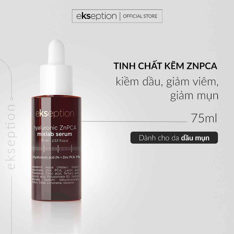 Serum HA + 1% ZnPCA Ekseption hỗ trợ giảm mụn, kiềm dầu Hyaluronic ZnPCA 75ml
