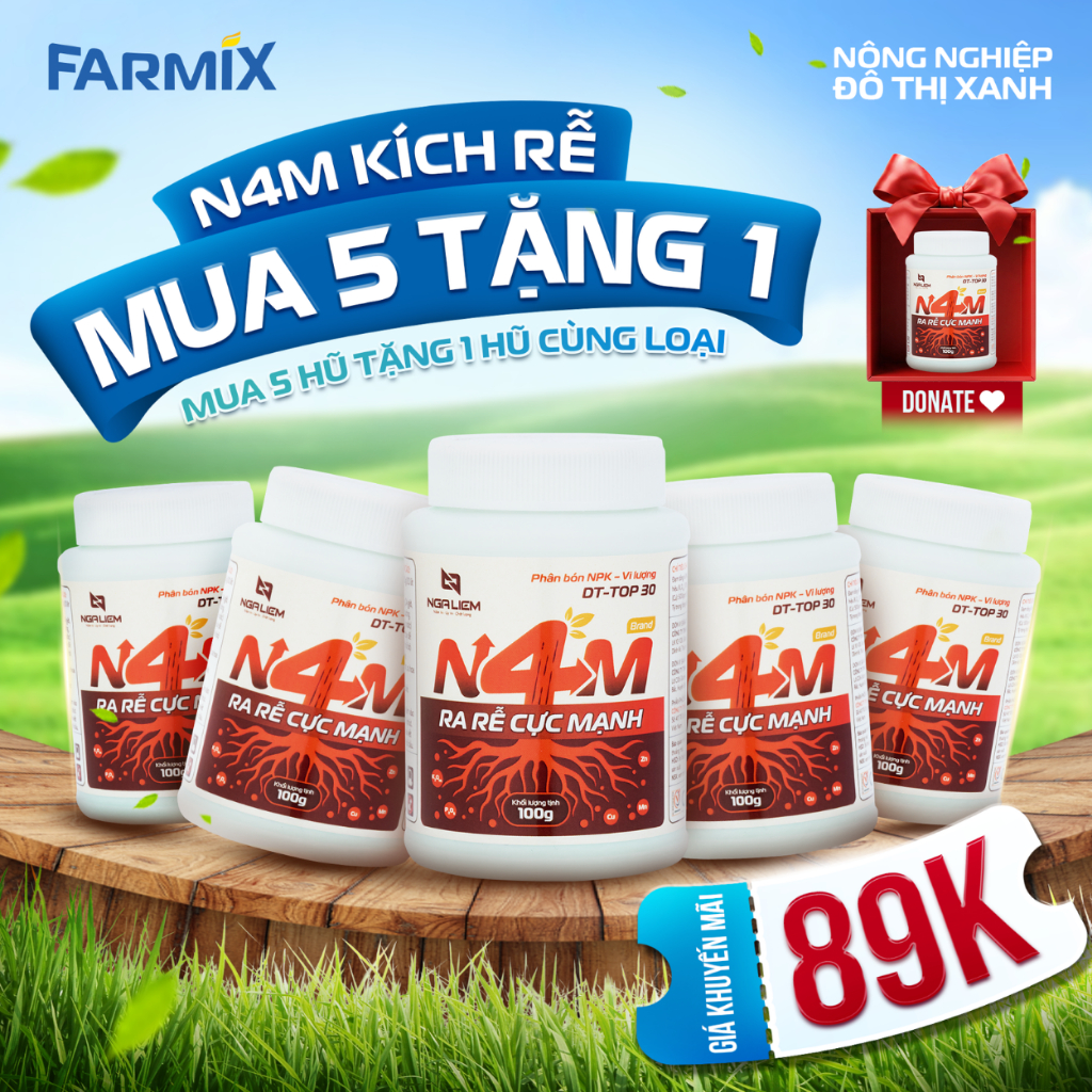 [MUA 5 TẶNG 1] Phân Bón Siêu Ra Rễ Cực Mạnh N4M Farmix - ra rễ, đâm chồi, ngâm hạt (100gr/500gram)