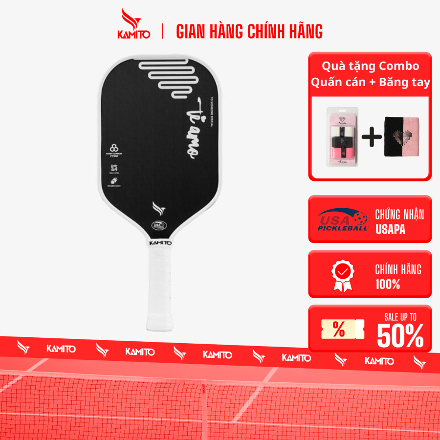Vợt pickleball Kamito Tiamo, mặt vợt carbon nhám, nhẹ, ổn định, bền bỉ