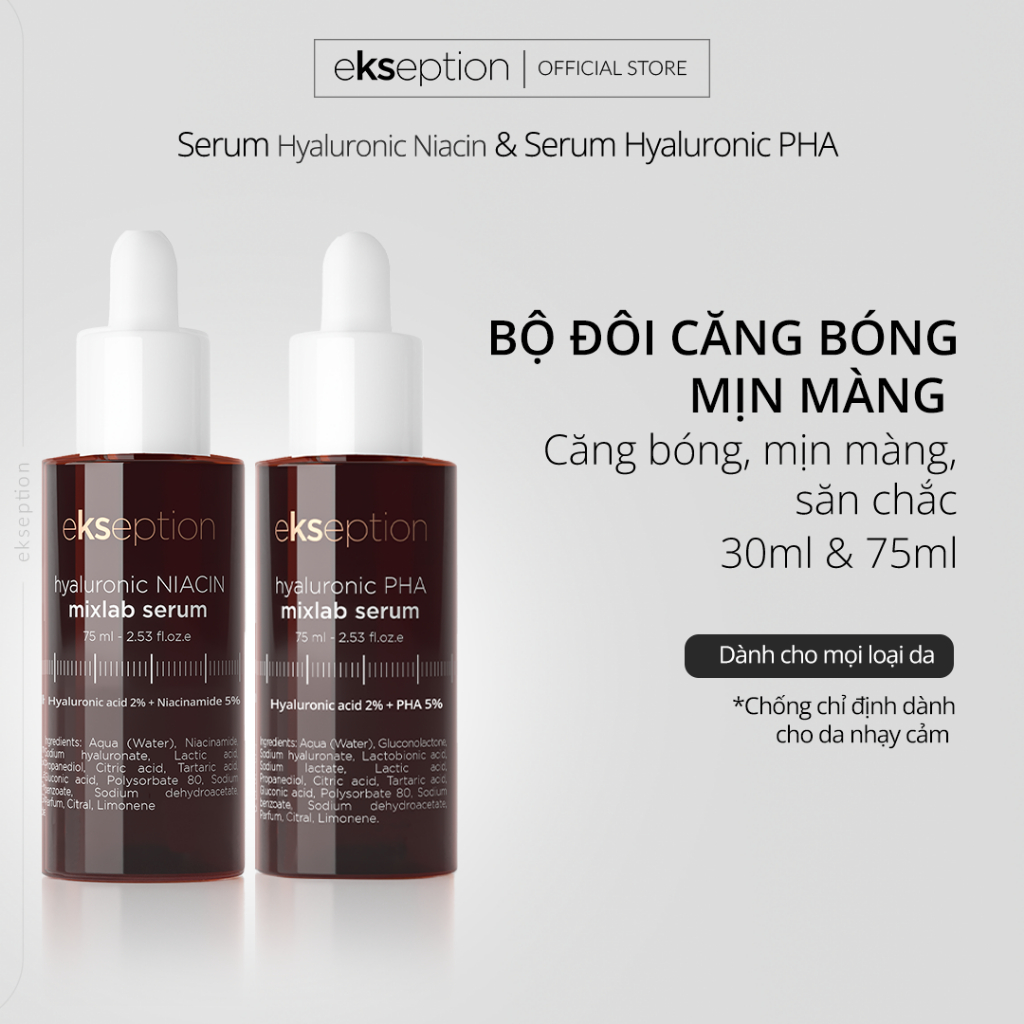 Combo Mờ Thâm Mụn Ekseption Pre-Serum Hyaluronic 2% PHA 5% 75ml Và Serum Ekseption NIACIN B3 75ml