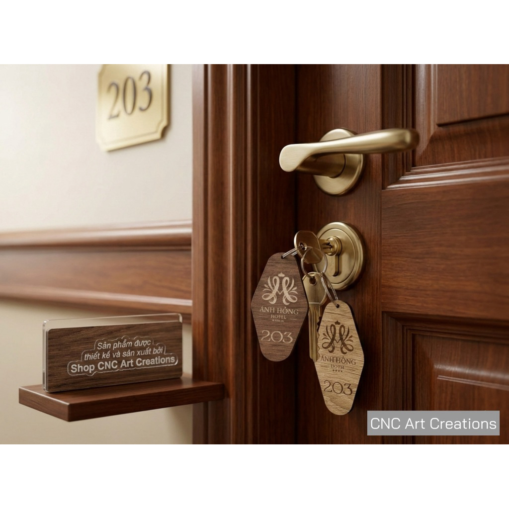 MÓC KHÓA GỖ PLYWOOD PHỦ MELAMINE HÌNH THOI – DÙNG CHO KHÁCH SẠN / HOMESTAY