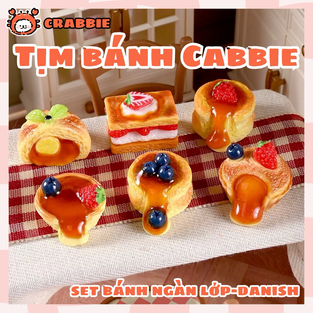 Set Bánh Ngàn Lớp Mini 1:12 – Phụ Kiện Dollhouse Danish Trái Cây Dâu, Đồ Chơi Nhà Búp Bê (Set 6/12 B