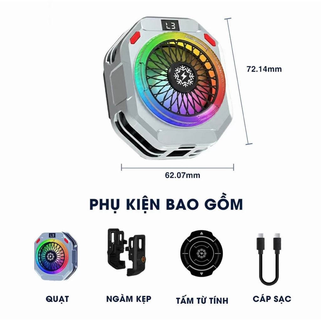 Quạt tản nhiệt sò lạnh KIRI TH28 V3 Pro Ai 37W làm lạnh cực nhanh không lo nóng máy | BigBuy360 - bigbuy360.vn