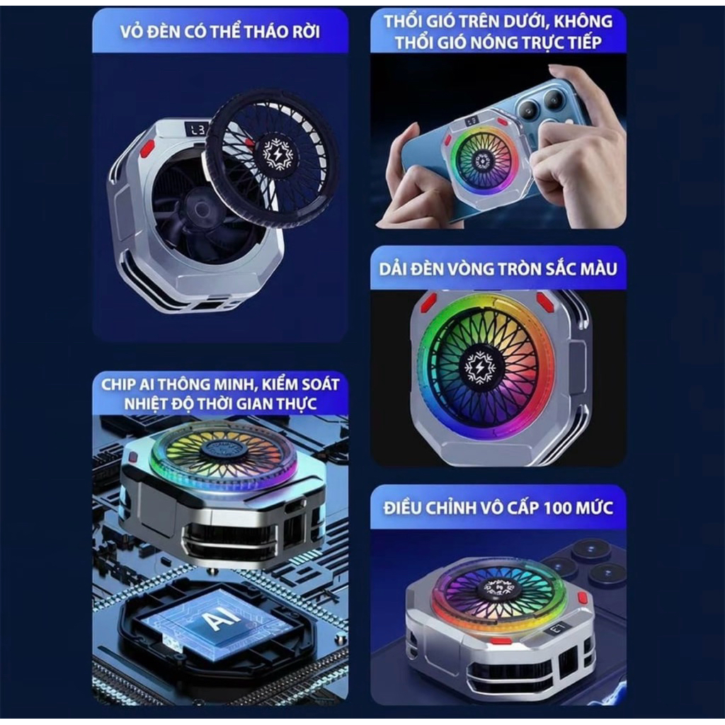 Quạt tản nhiệt sò lạnh KIRI TH28 V3 Pro Ai 37W làm lạnh cực nhanh không lo nóng máy | BigBuy360 - bigbuy360.vn