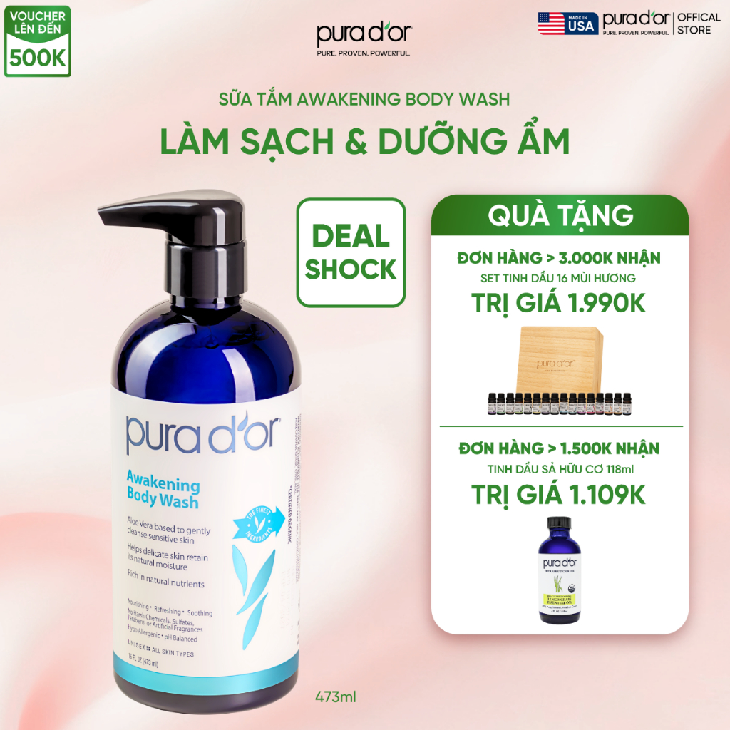 [Deal Shock] Sữa Tắm Pura D'or Awakening Body Wash Giúp Làm Sạch & Dưỡng Ẩm 473ml