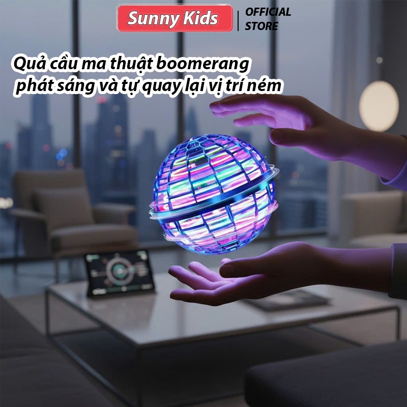 Quả cầu ma thuật boomerang phát sáng và tự quay lại vị trí ném, đồ chơi bóng bay UFO giải trí cho bé