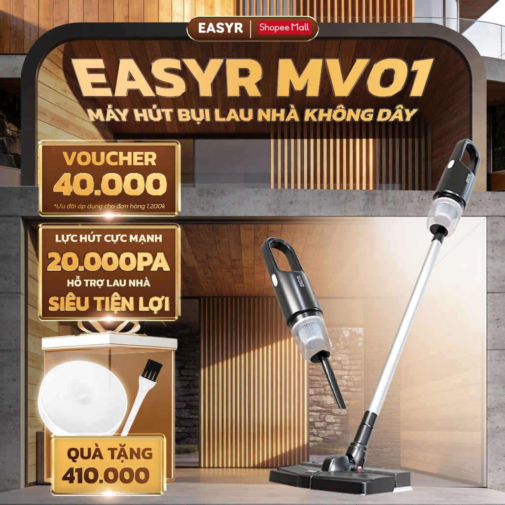 Máy Hút Bụi Không Dây Lau Nhà MV01 EASYR Đa Năng Lực Hút Cực Mạnh 20000Pa Công Suất 120W