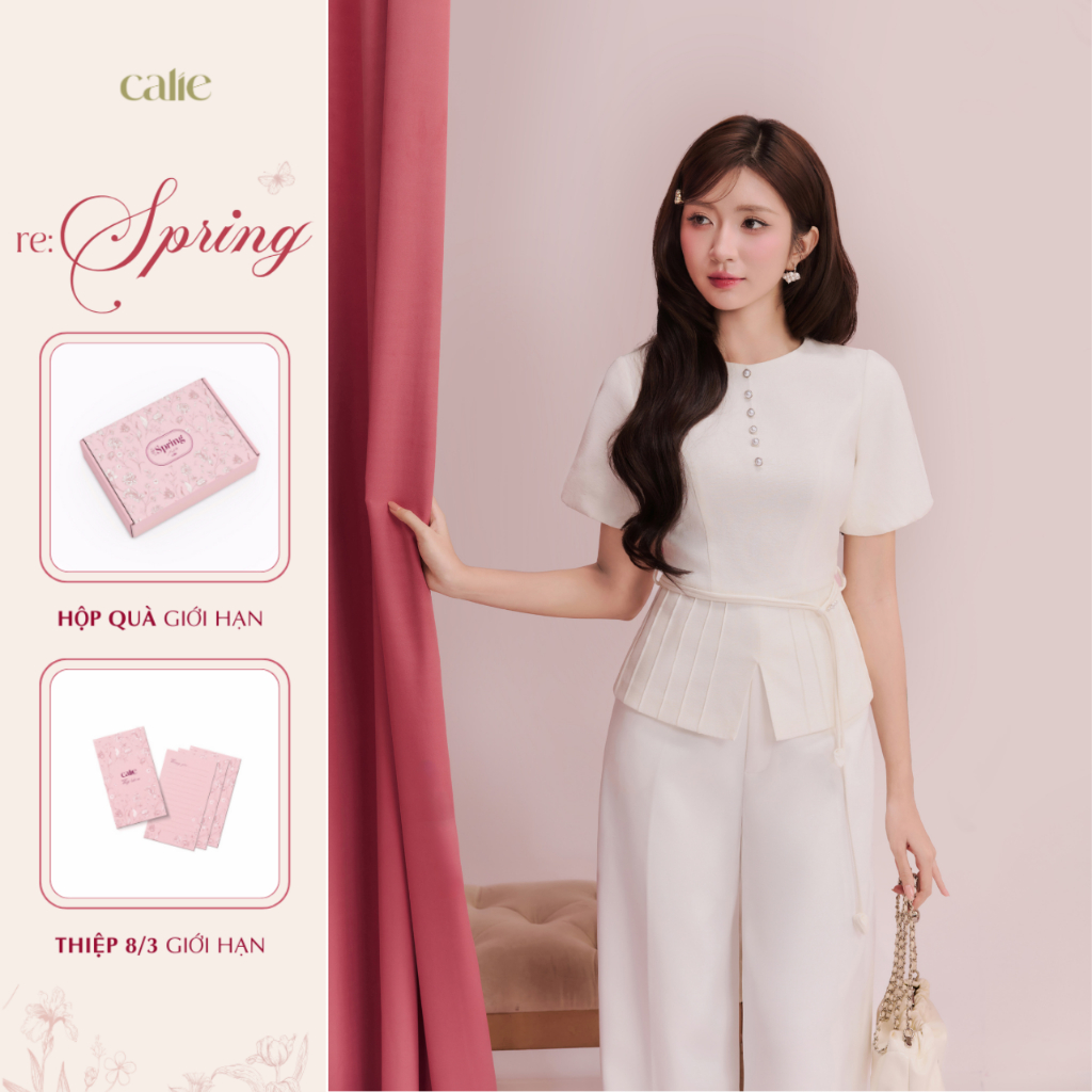 (Re:spring) Áo peplum thô đai eo, chất liệu cao cấp chiết eo tôn dáng thời trang nữ Calie Pl097