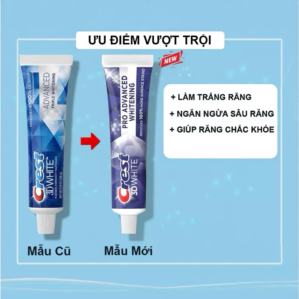 Kem Đánh Răng Crest 3D White Advance Whitening trắng răng, sạch mảng bám