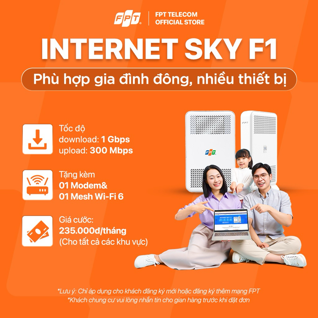 [GÓI 6T/12T] Gói Internet SKY F1 | Sử dụng đến 12-20 thiết bị | Trang bị 01 Modem & 01 Access Point 
