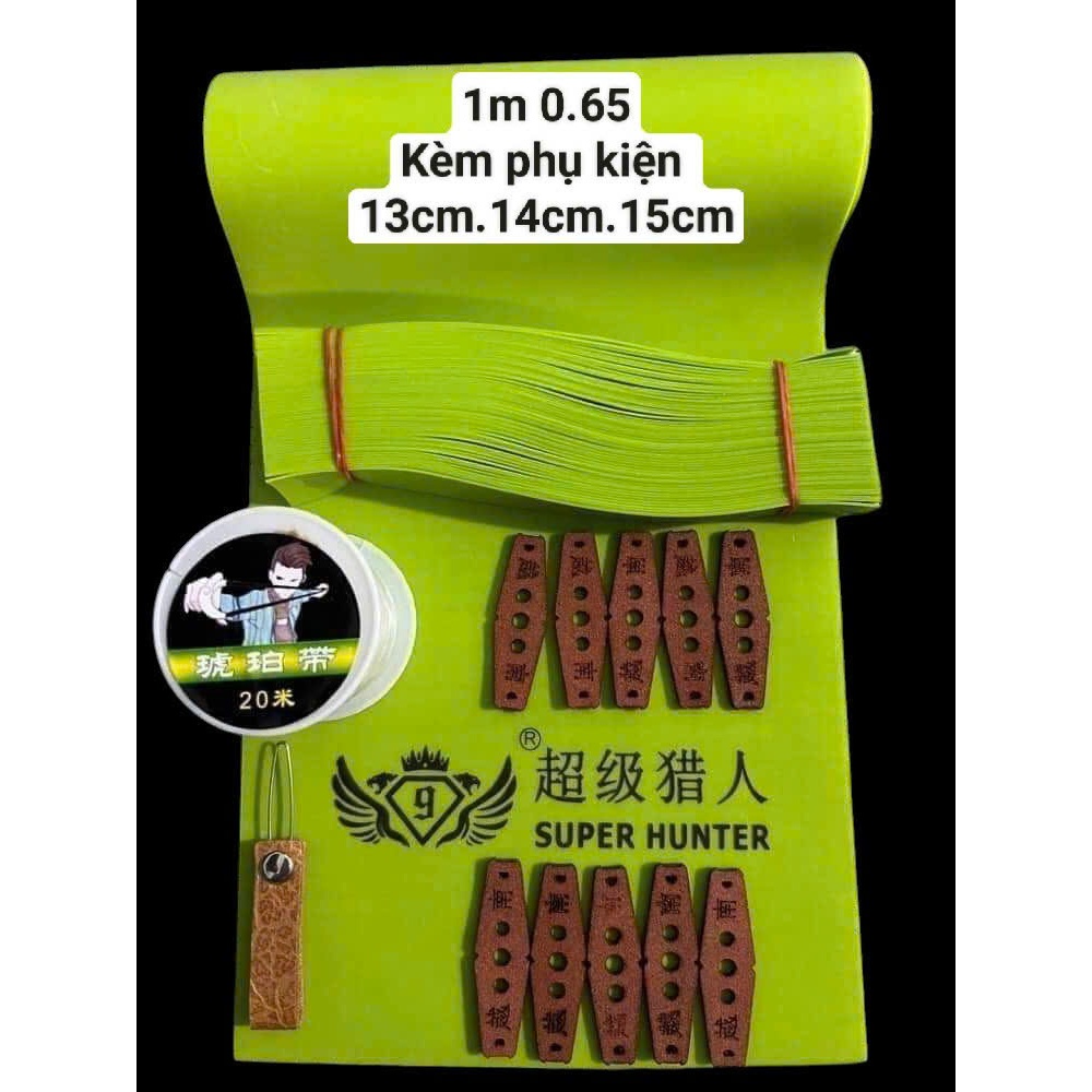 SIÊU HÓT COM BO 1M DÂY NÁ CAO SU SUPER HUNTER 0.65 KÈM 20 DA NÂU 1 CUỘN DÂY CỘT VÀ 1 LUỒN THUN NHIỀU