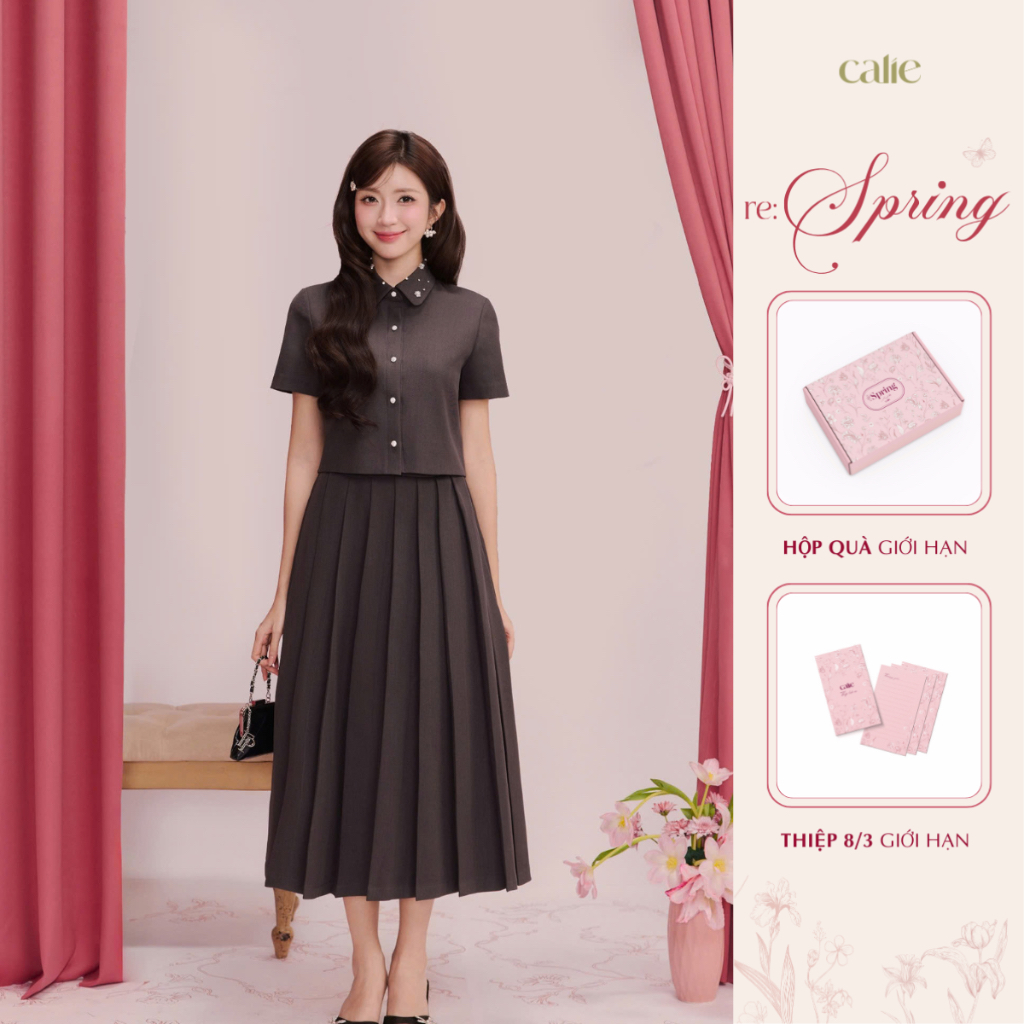 (Re:spring) Áo croptop cổ đức đính đá, chất liệu cao cấp, sang trọng thời trang nữ Calie ACC591