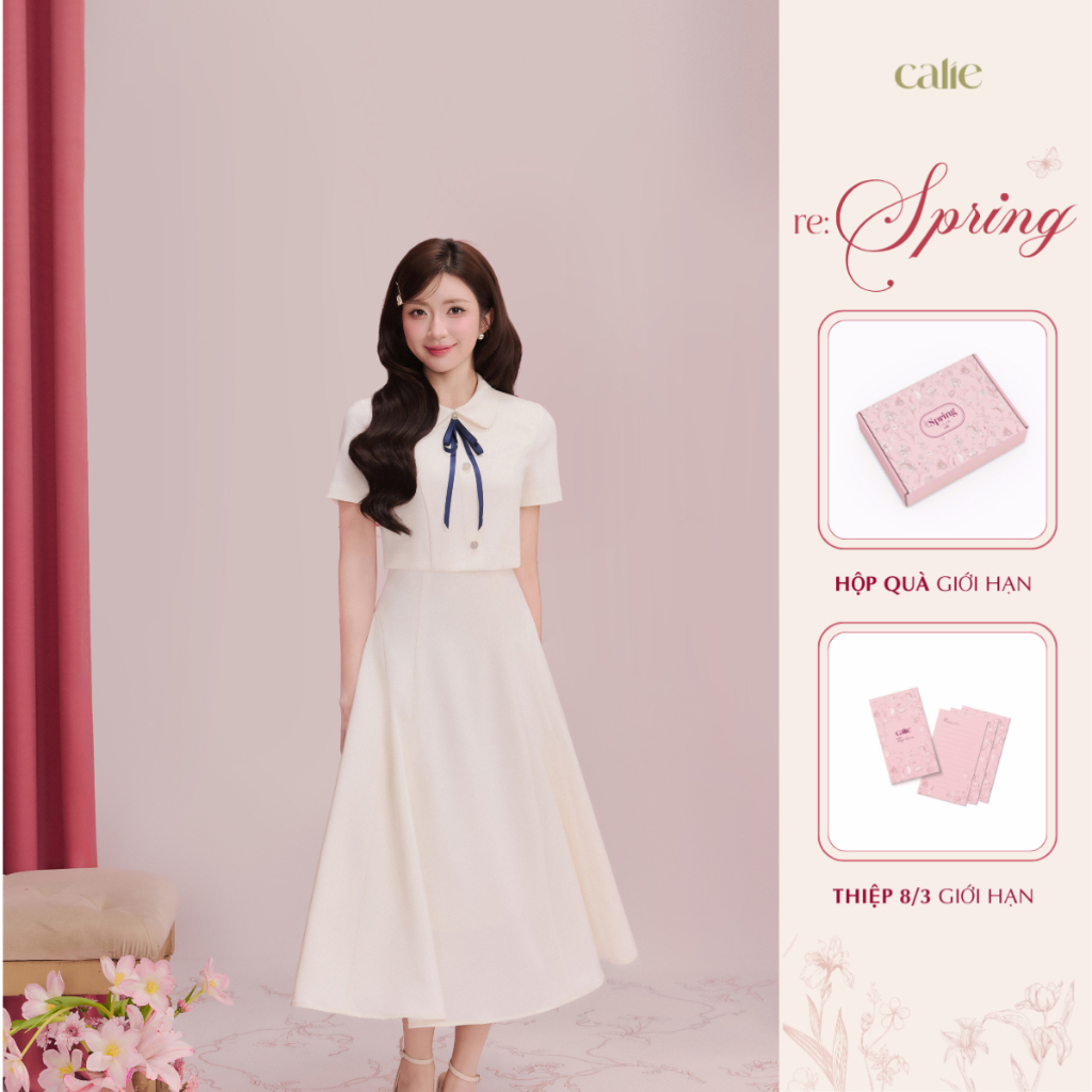 (Re:spring) Váy giả set tuýt sy cổ đá kèm nơ rời thanh lịch sang trọng thời trang Calie VX357 | BigBuy360 - bigbuy360.vn