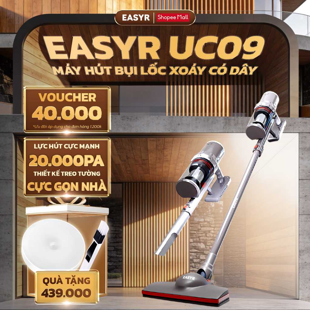 Máy Hút Bụi Có Dây Lốc Xoáy Uc09 Cực Mạnh Easyr Lực Hút Siêu Mạnh 20000Pa, Công Suất 1400W